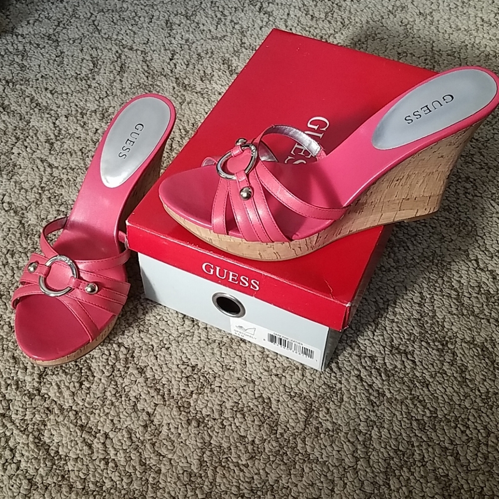 GUESS Pink Leather Wedges 9.5M Never Worn w/Box